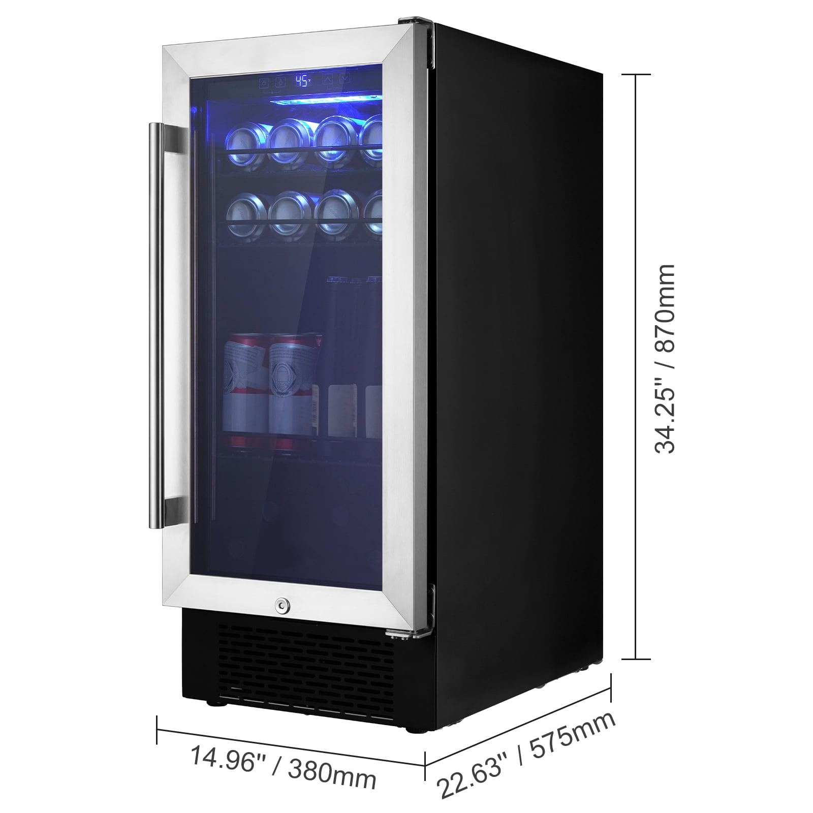 KFFKFF 98 Bottle Wine Fridge Stainless Steel Wine Cooler with Lock and LED Light