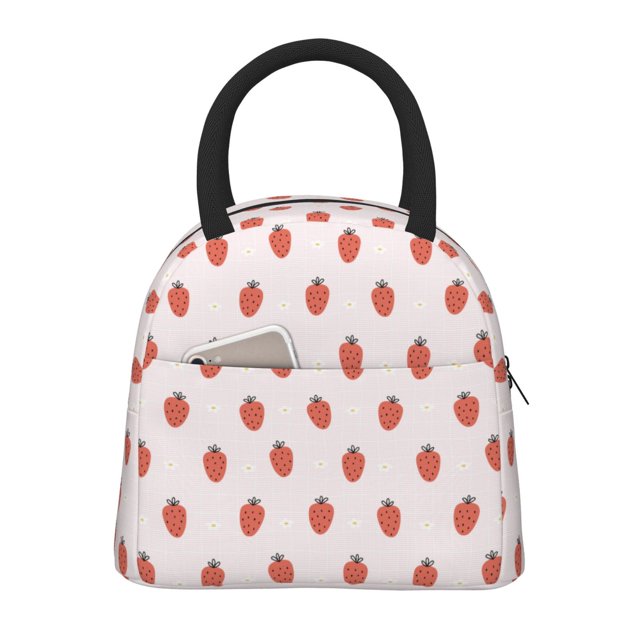 Fotbe Strawberry Bolsa de Almuerzo con Estampado, Lonchera Aislada, Contenedor de Comida Reutilizable Tipo Cooler a Prueba de Fugas