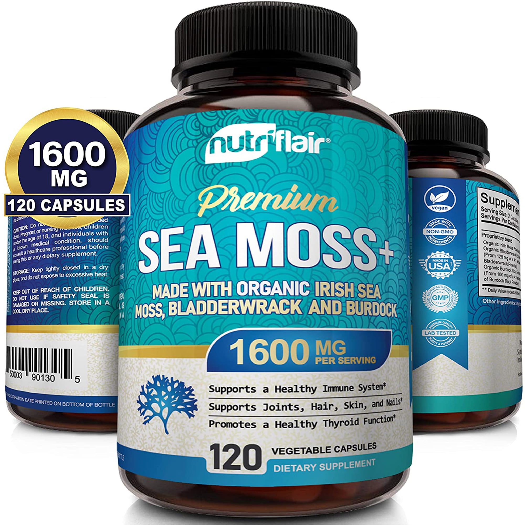 NutriFlair Sea Moss Capsules Gut Health Supplements for Women and Men