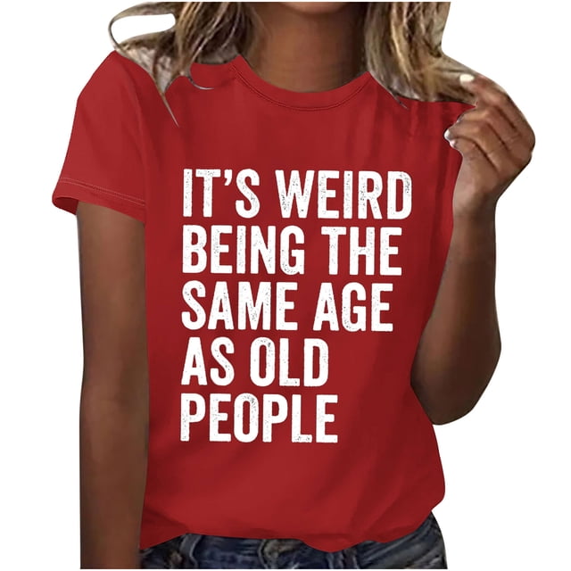 Camisas de Trabajo de Manga Corta para las Mujeres Blusa de Impresión de Carta Divertida, Camiseta de Cuello Redondo para Casual Y Diario