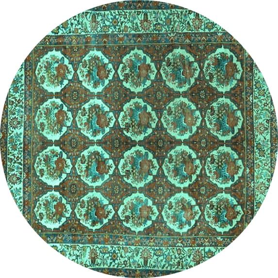 Ahgly Company Indoor Round Persian Turquoise Blue Traditional Area Rugs, 7' Round