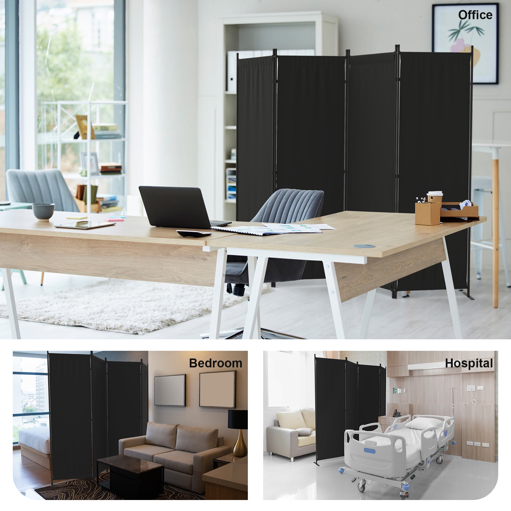 GOJOOASIS Room Divider, 4-Panel Folding Privacy Screen, 88in Portable Separating with 3 Metal Feet, Partition Room Dividers