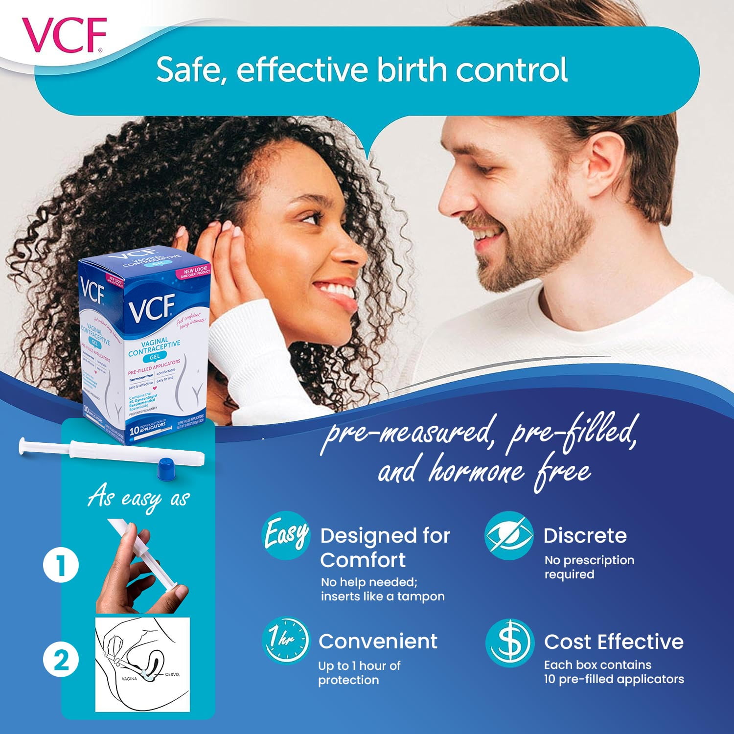 VCF Vaginal Contraceptive Pre-Filled Gel Applicators, 10 Count, All Occasion