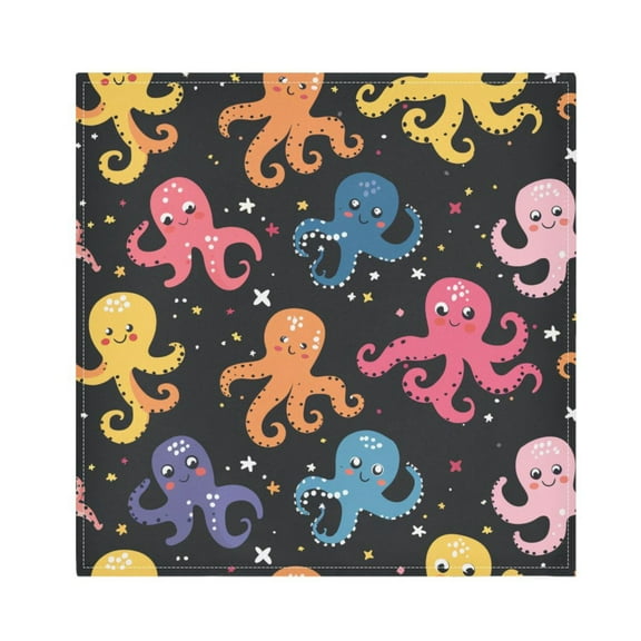 JSTEL Cute Octopuse Stars Cloth Napkins Set of 1, 20x20 Inch Washable and Reusable Napkin for Decoupage Dinner Party Everyday Use
