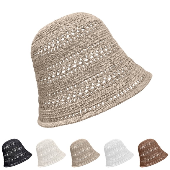 LSONABXA Beige Bucket Hats for Women Women Foldable Sun Hats Mesh Woven Bucket Hat Portable Summer Hats For Traveling Sunbathing Polyester Fisherman Hat for Women
