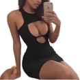 thumbnail image 1 of Femmes Bandage Bodycon Soirée Sans Manches Club Mini Robe Sans Manches Solide Creuse Robe Sexy, 1 of 6