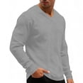 thumbnail image 4 of Ceisia Men's Fashion Long Sleeve V-Neck T-Shirt Solid Color Casual Relaxed Fit Stretch Waffle Knit Soft Comfort Breathable Home Gym Top Gifts for Father Gray 3X, 4 of 9