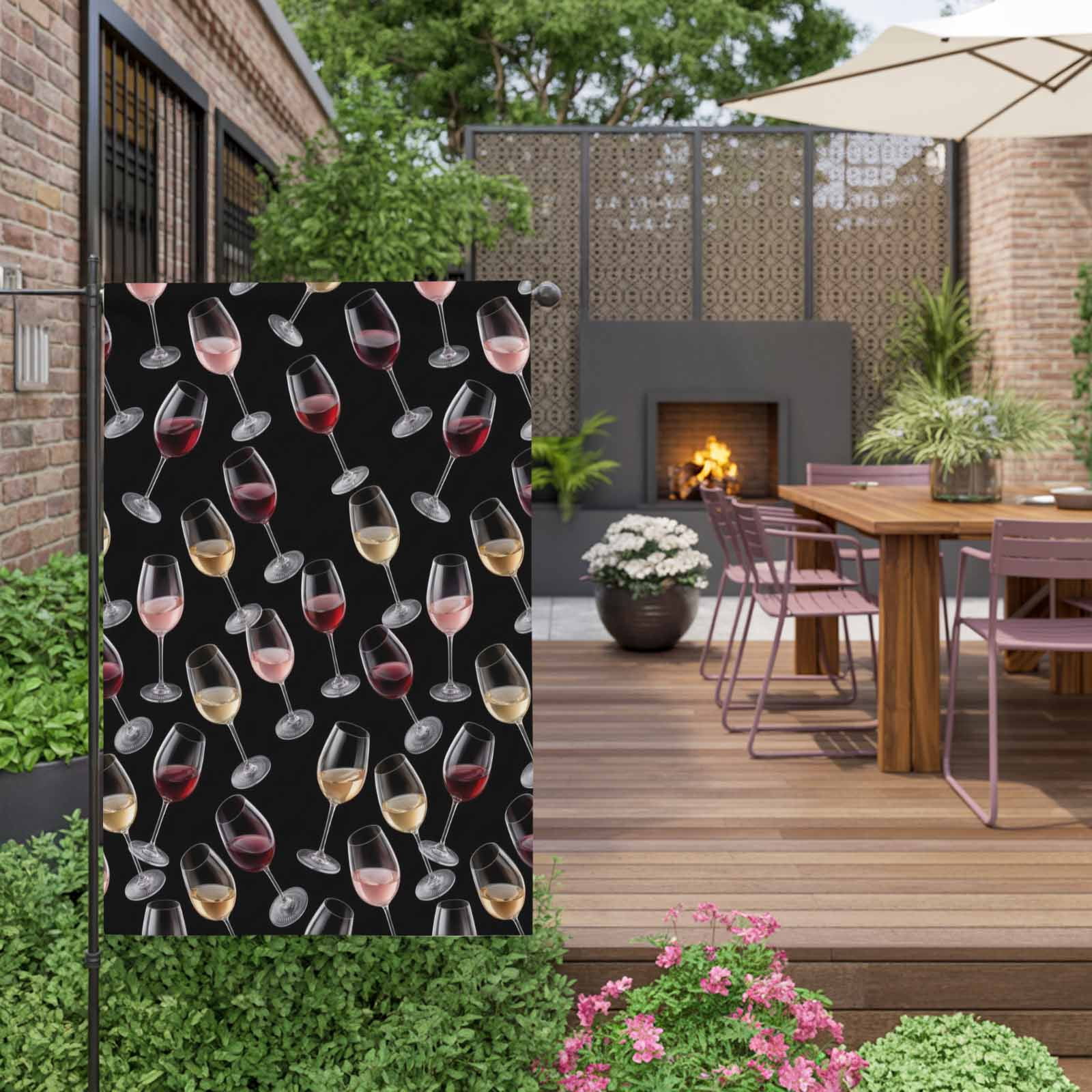 Red Wine Glasses House Flag 28 x 40 Inches, Modern Red Gold Champagne Flutes Black Background Weather Proof Outdoor Patio Flags Double Sided Small House Decoration for Yard Lawn Outside Home