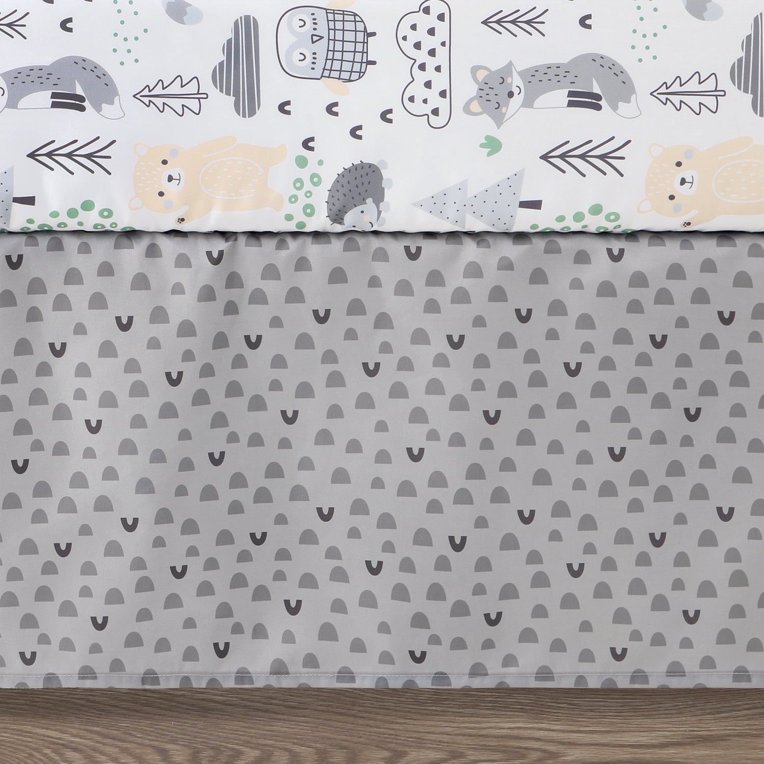 The Peanutshell Grey, Tan and Green Woodscape 5 Piece Crib Bedding Set for Baby Boys or Girls, Nursery Set with Blanket