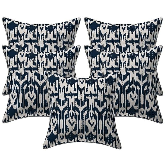 Stylo Culture Ethnic Decorative Throw Pillow Covers 16x16 Kantha Dark Blue Printed 40 x 40 cm Bedroom Decor Pillowcase Cotton Ikat Square Cushion Covers | Set Of 5
