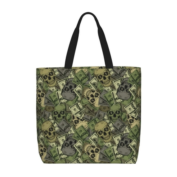 Balery Green Skulls Bolsa de Mano para Mujeres con Cremallera, Bolsa de Gimnasio con Compartimentos, Bolsa para Laptop, Bolsa para Trabajo