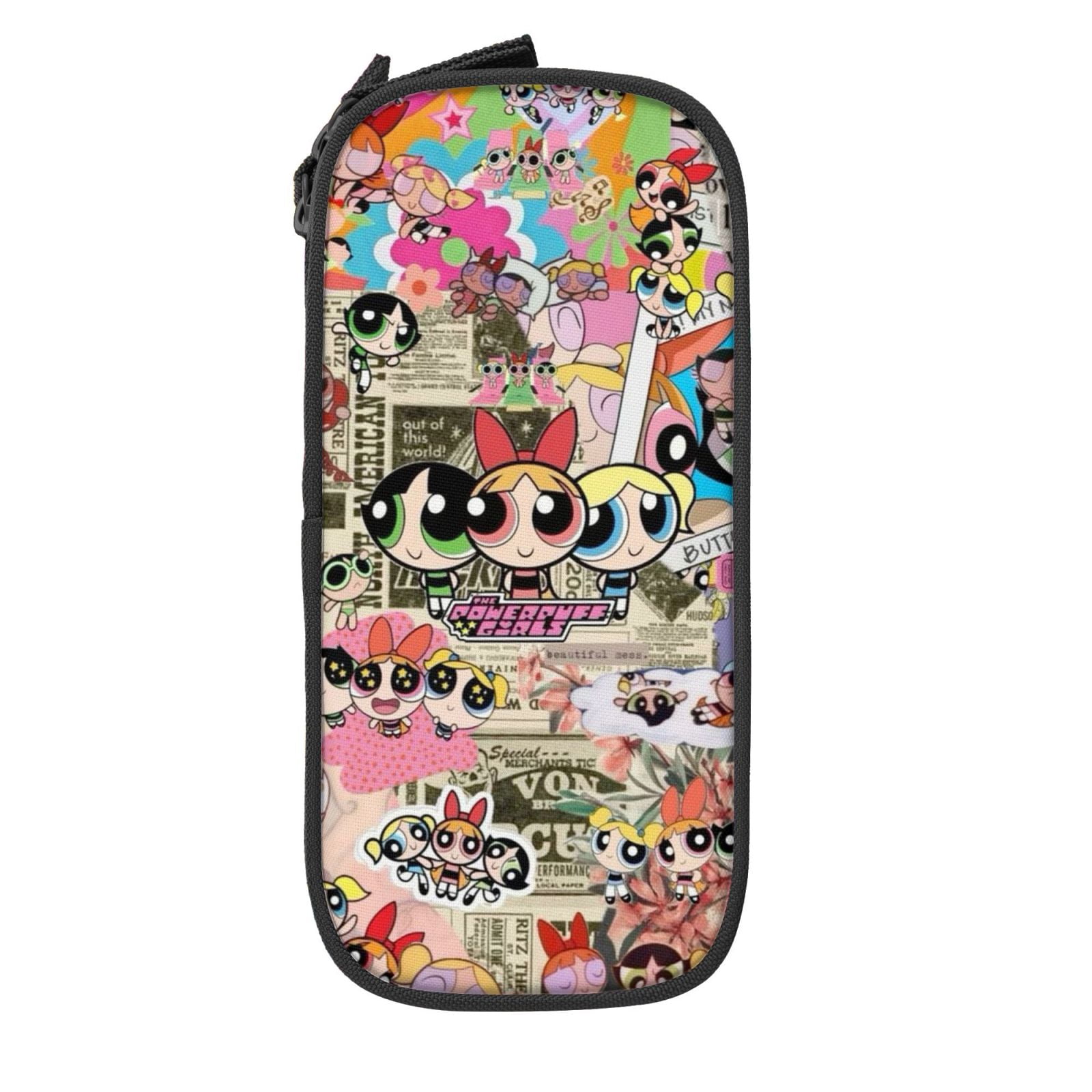 The Powerpuff Gi-rls Pencil Case Large Capacity Pencil Pouch Penbag Office Stationery Organizer Travel Makeup Bag Black