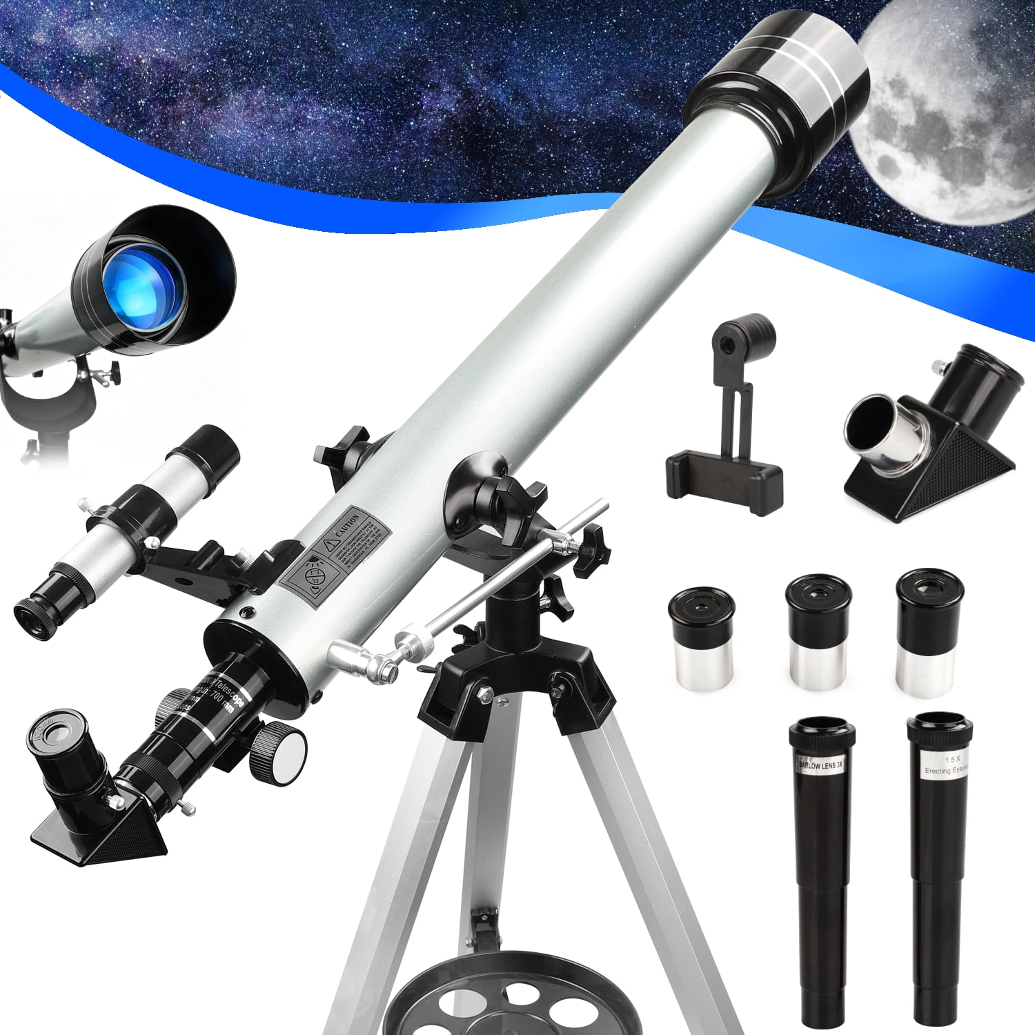 Juyafio Telescope, 70mm Aperture, 16X-120X Magnification, Portable