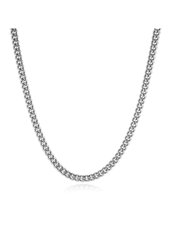 9mm Cuban Chain for Men Stainless Steel Men's Silver Chain Diamond Cut Hip Hop Link Chains Necklace 16-30 Inch (24in)