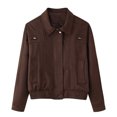 thumbnail image 2 of Womens Fashion Jackets Faux Suede Moto Vintage Zipper Coat Lapel Collar Bomber Jacket Outwear with Multi Pockets (S, Coffee), 2 of 3