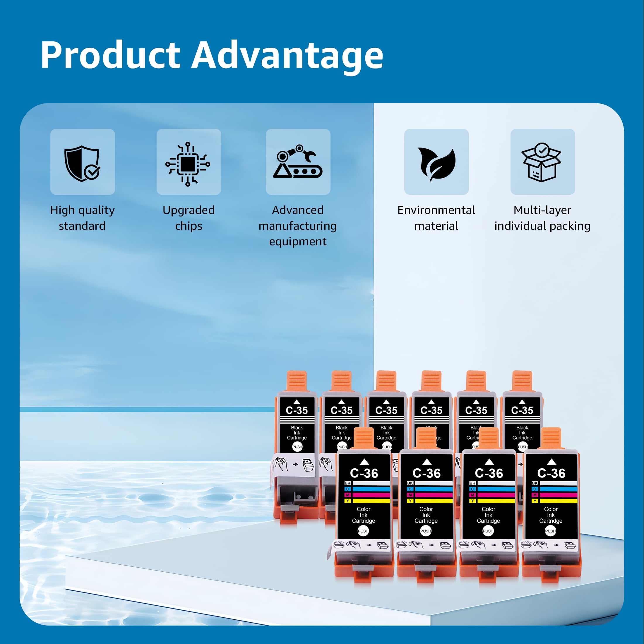 Compatible PGI-35 CLI-36 Ink Cartridges 10 Pack Replacement for Canon Printer Ink 35 36 Work with Canon Pixma iP110 iP100 TR150 TR160 Printers, 6 Black & 4 Color