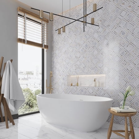 Serena 9x11 White Gray Calacatta Gold, Thassos Mosaic Framed Diamond Wall and Floor Tile (3.53 sq ft/case) - 5 Pack