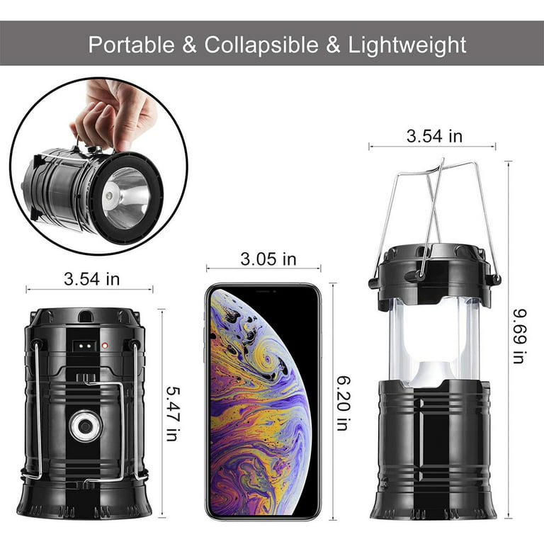 2 Pack LED Camping Lantern Solar Lantern, Collapsible Solar Camping Lights,  Rechargeable Flashlights Portable Survival Light