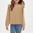 thumbnail image 4 of LpwkSSA Children Kids Girls Long Sleeve Shirts Spring Fashion Round Neck Basic Tops Casual Loose Comfy Tshirt Tunic Tops (Khaki,4-5 Years), 4 of 7