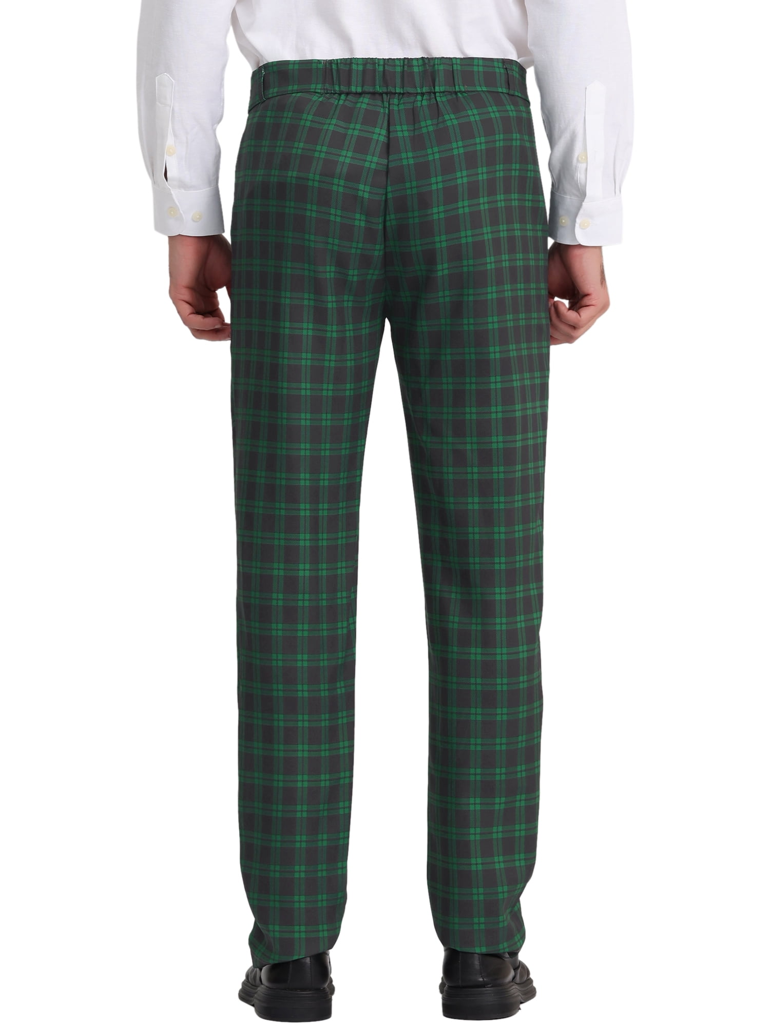 Unique Bargains Men's Flat Front Plaid Pants Formal Business Checked Trousers 36 Green Navy