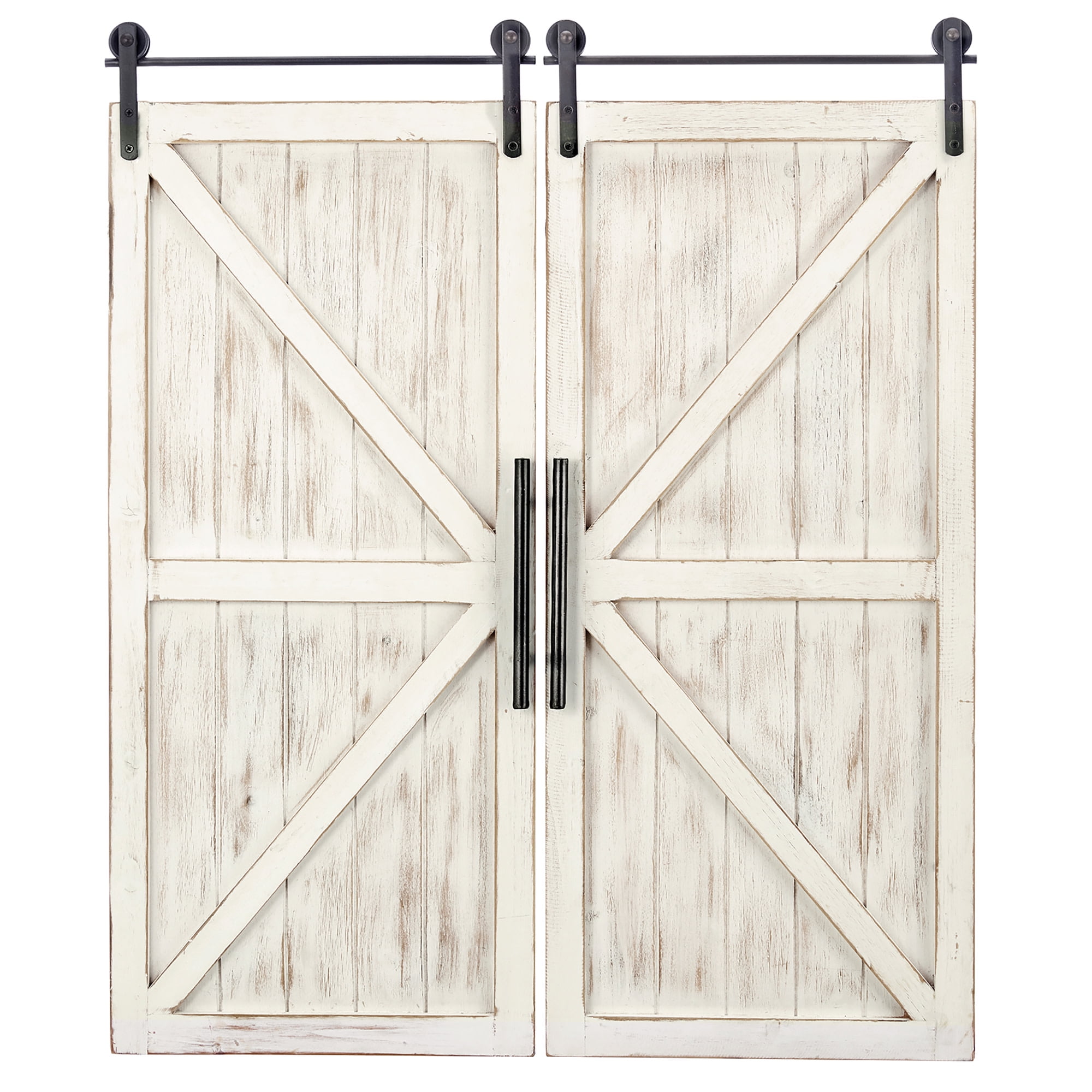 FirsTime & Co. White Carriage Barn Door Wall Plaque 2-Piece Set, Farmhouse, Framed, 14 x 2 x 34 in