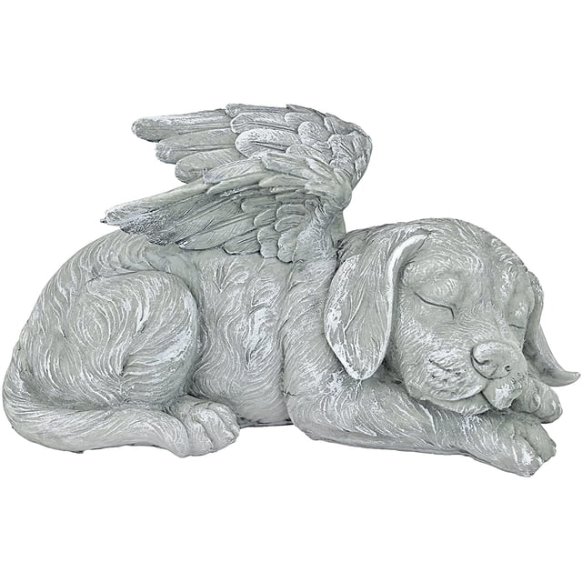 Lápida con estatua de honor del ángel del perro conmemorativo para mascotas, 25,5 cm, poliresina, piedra antigua ER