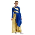 thumbnail image 3 of YUUMIN Kids Girls Liturgical Lyrical Praise Dance Jumpsuit Worship Gown Robe with Metallic Wide Leg Pants Set Blue 14, 3 of 7