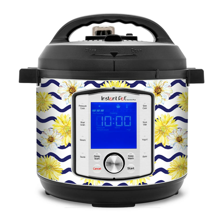 Wrap for Instant Pot Accessories 6 Quart for Duo Evo Plus Cover Sticker | Wraps Fit InstaPot Duo Evo Plus 6 Quart Only | Daisy with Wavy Blue Line