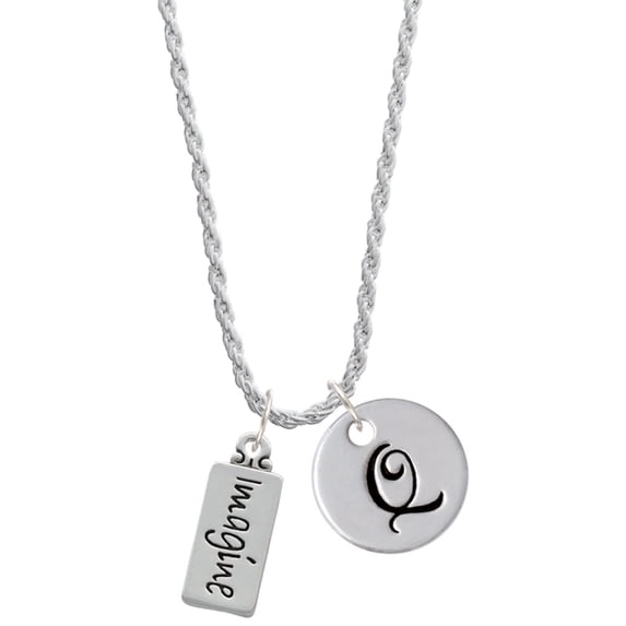 Delight Jewelry Silvertone Imagine Silvertone Script Initial Disc - Q - Charm Necklace, 20"+3"
