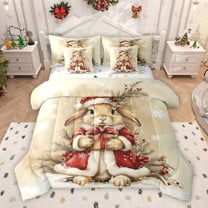 Homewish Vintage Western Rabbit Bedding Comforter Set 7 Pieces, Kawaii Rustic Bunnies Full Bedding Set, Winter Christmas Festival Reversible Fitted Sheet Flat Sheet, Breathable Home Decor