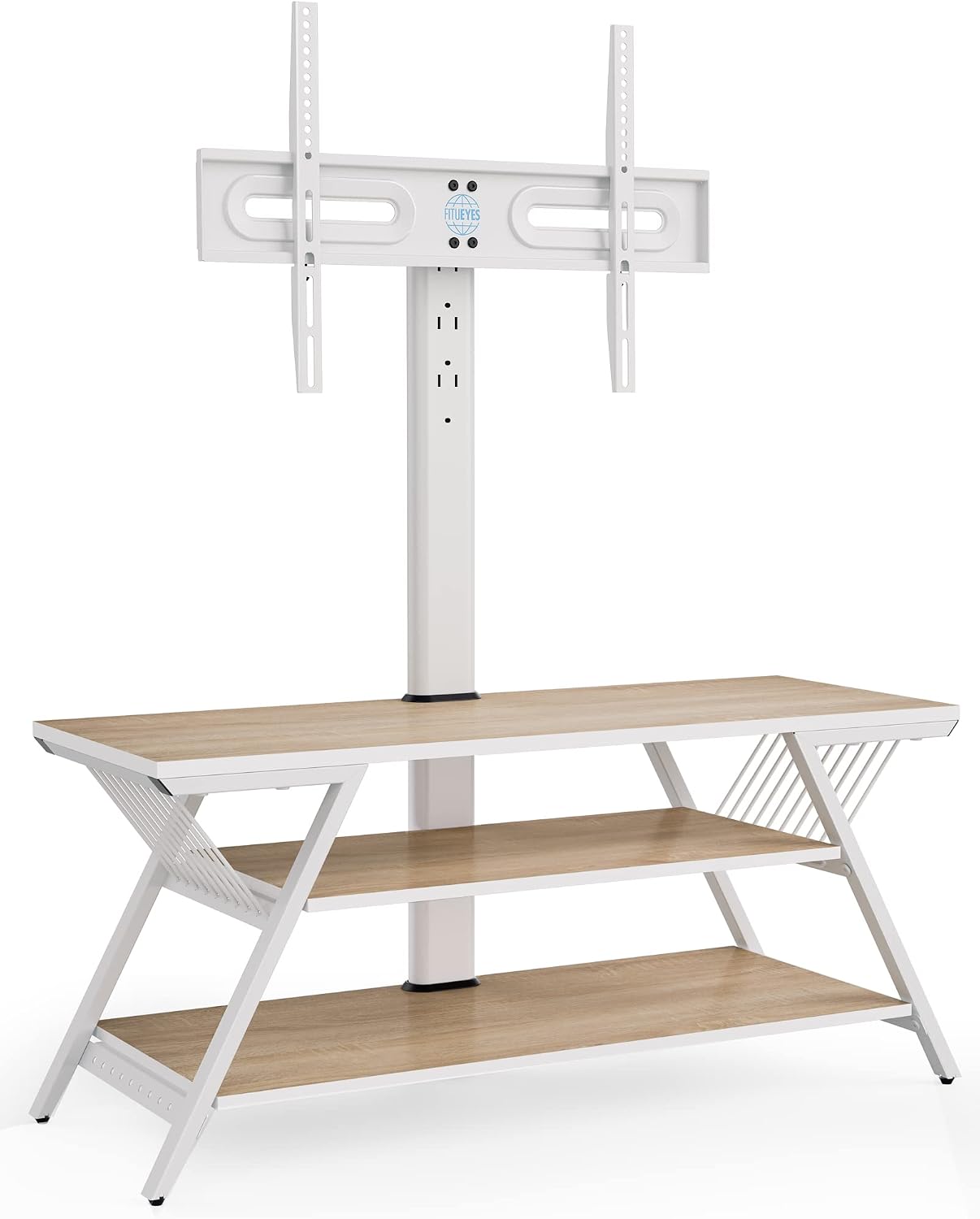 FITUEYES TV Stand with Mount for 32–65 Inch TVs, White, Swivel Mount, Height Adjustable