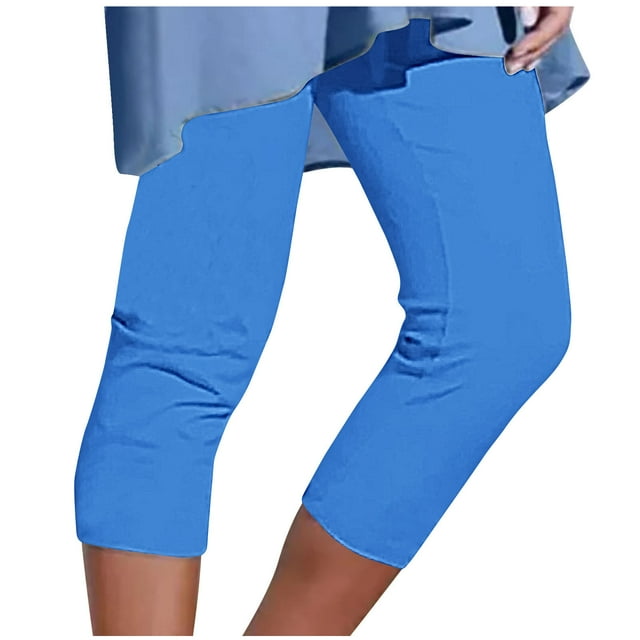 Chbgutlmr Capri Pants for Women Plus Size Elastic High Waist Ruched Casual Athletic Cropped Trousers