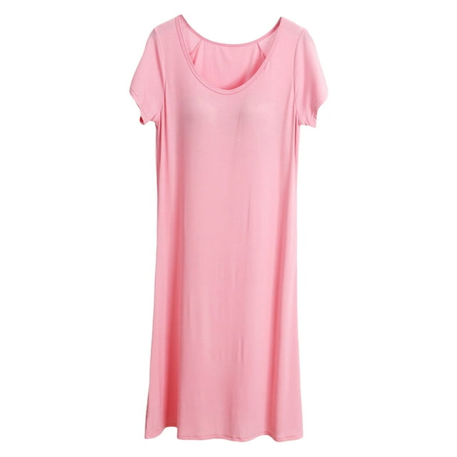 Womens Short Sleeve Nightgown - Solid Color, Soft Cotton Blend, Casual Sleepwear, Plus Size, M-XXXXL, Spring/Fall/Winter