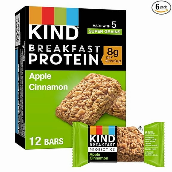 KIND Breakfast Protein, Healthy Snack Bar, Apple Cinnamon, Gluten Free Breakfast Bars, 8g Protein, 1.76OZ Packs, 6 Count