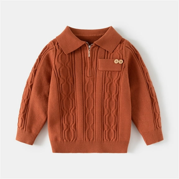 Red Cable Knit Cotton Sweater for Infant (2 Years) - Half Zip Polo Collar, Soft Breathable, Preppy Style for School & Daily Wear