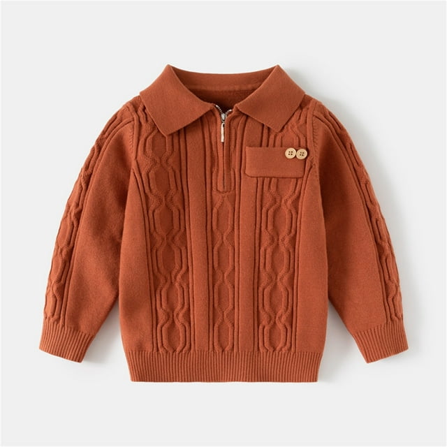 Children's Solid Color Lapel Long Sleeved Sweater Base Shirt Casual And Comfortable Knitted Top