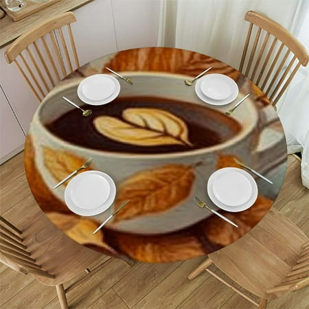 

Autua Coffee Leaves Round Tablecloth Stain-Resistant Washable 100% Polyester Waterproof Fabric for Indoor Outdoor Events - Multiple Sizes Available 46 -50