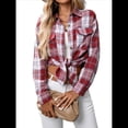 thumbnail image 3 of Camisa Abotonada para Mujer, Camisa A Cuadros, Larga, Solapa, Informal, para Negocios, Trabajo Rojo y S, 3 of 10