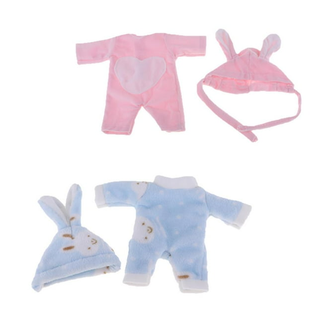 Adorable Plush Jumpsuits with Rabbit Hats Set for Baby Doll 9-11inch