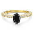 thumbnail image 3 of Gem Stone King 14K Two Tone Gold Black Sapphire and Lab Grown Diamond Engagement Ring for Women | 1.26 Cttw | Oval 7X5MM | Gemstone September Birthstone | Size 8, 3 of 6