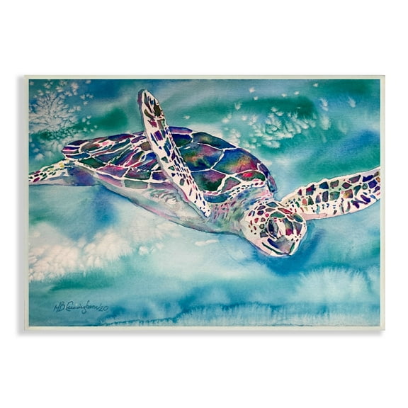 Stupell Industries Sea Turtle Swimming Ocean Water Reptile Watercolor , 19 x 13, Design by MB Cunningham