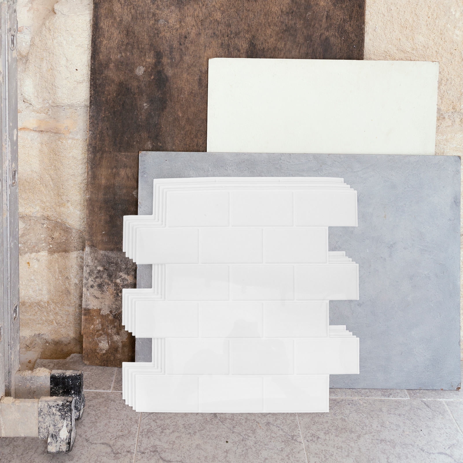 ETHZZLE 6Pcs White PVC Peel and Stick Backsplash Tiles Removable Kitchen and Bathroom Wall Decals