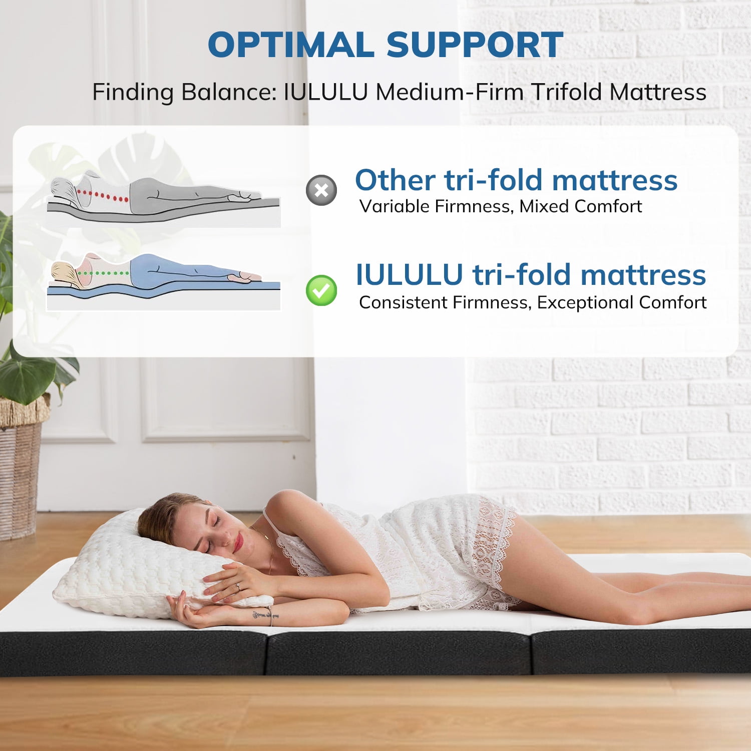 4-inch Full Size Tri-Fold Memory Foam Mattress Topper with Removable Cover, Portable & Folding for Guest Bed, Camping, Travel and RV Use