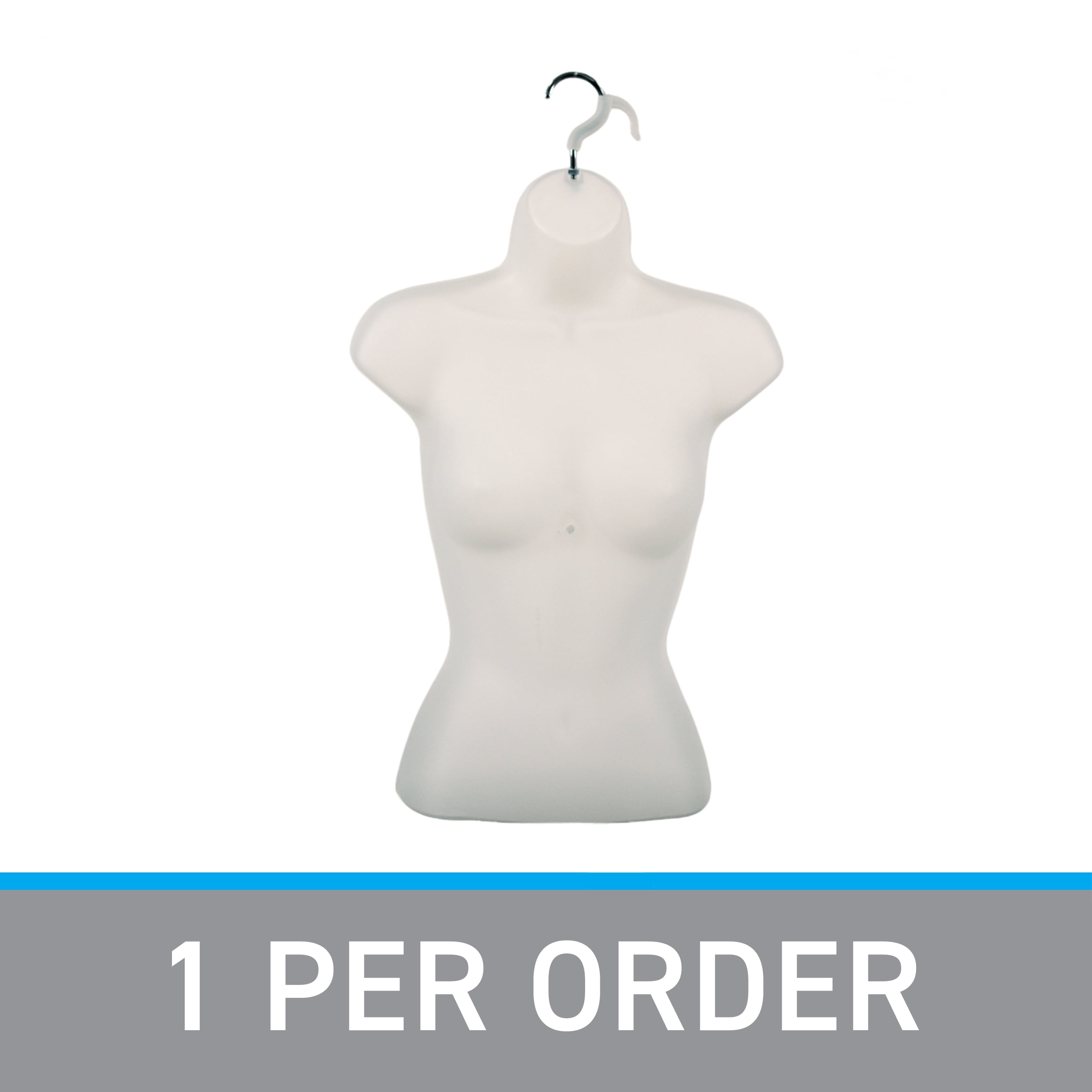 SSWBasics Female Shatterproof Molded Frosted Shirt Form With Hook -  Fits Women’s Sizes 5-10 - Hanging Fashion Form Mannequin to Display Clothing and Accessories