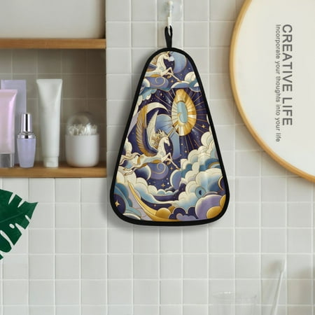 

Unicorn on Moon Clouds Hanging Towel Kitchen Hand Towel Bathroom Absorbent Towel Machine Washable Quick Dry Dishcloths