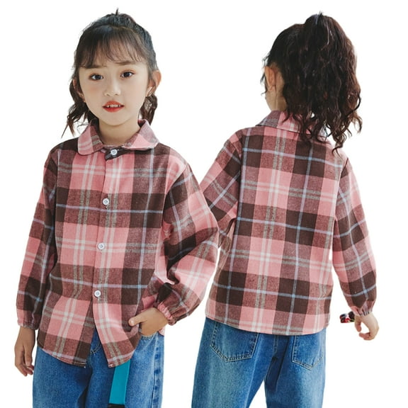 Esaierr 1-6 Years Boys Girls Plaid Shirt Tops for Baby Kids,Long Sleeve Cotton Shirt,Spring Fall Toddler Button Shirt