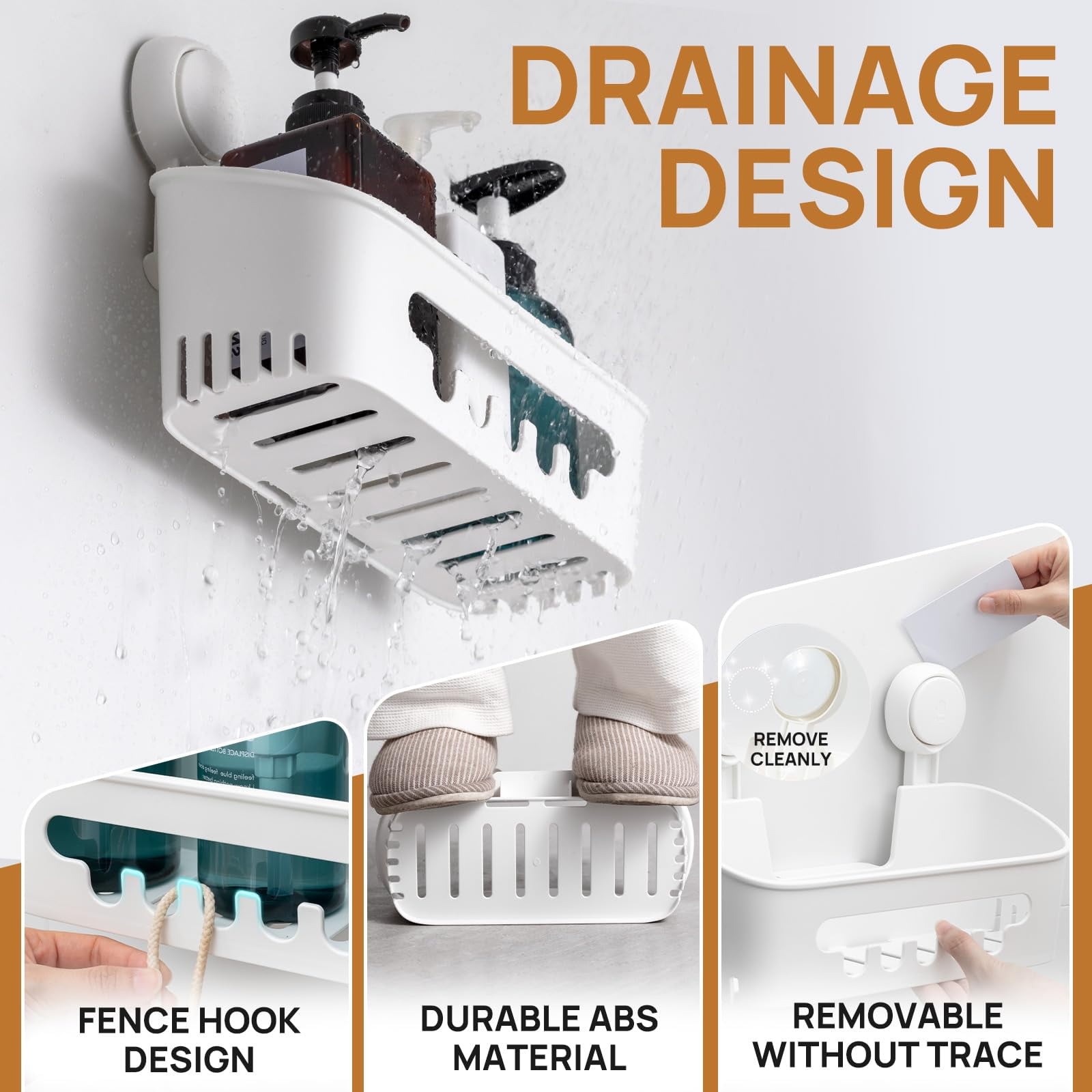 Shower Caddy Suction Cup 2 Pack, Shower Organizer Removable Bathroom Shelf, Storage Suction Powerful Max Hold 22lbs Bathroom Caddy Waterproof Holder, White