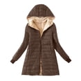 thumbnail image 2 of Quilted Jackets for Women, Women's Solid Plus Fleece Cotton Jacket Warm Lamb Fleece Top Coat Sweater Coat Christmas Gift, 2 of 7