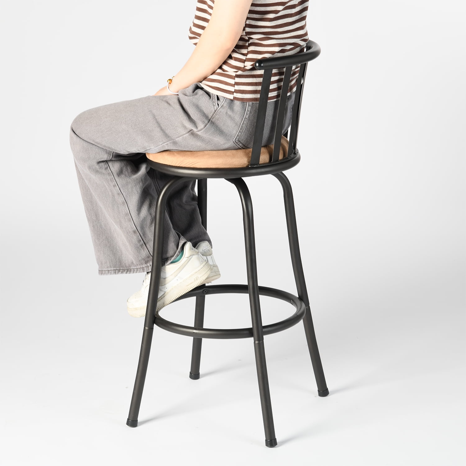 Homy Casa 2 Pack Bar Stools Adjustable Swivel, 24"/29" with Faux Suede Seats, Brown