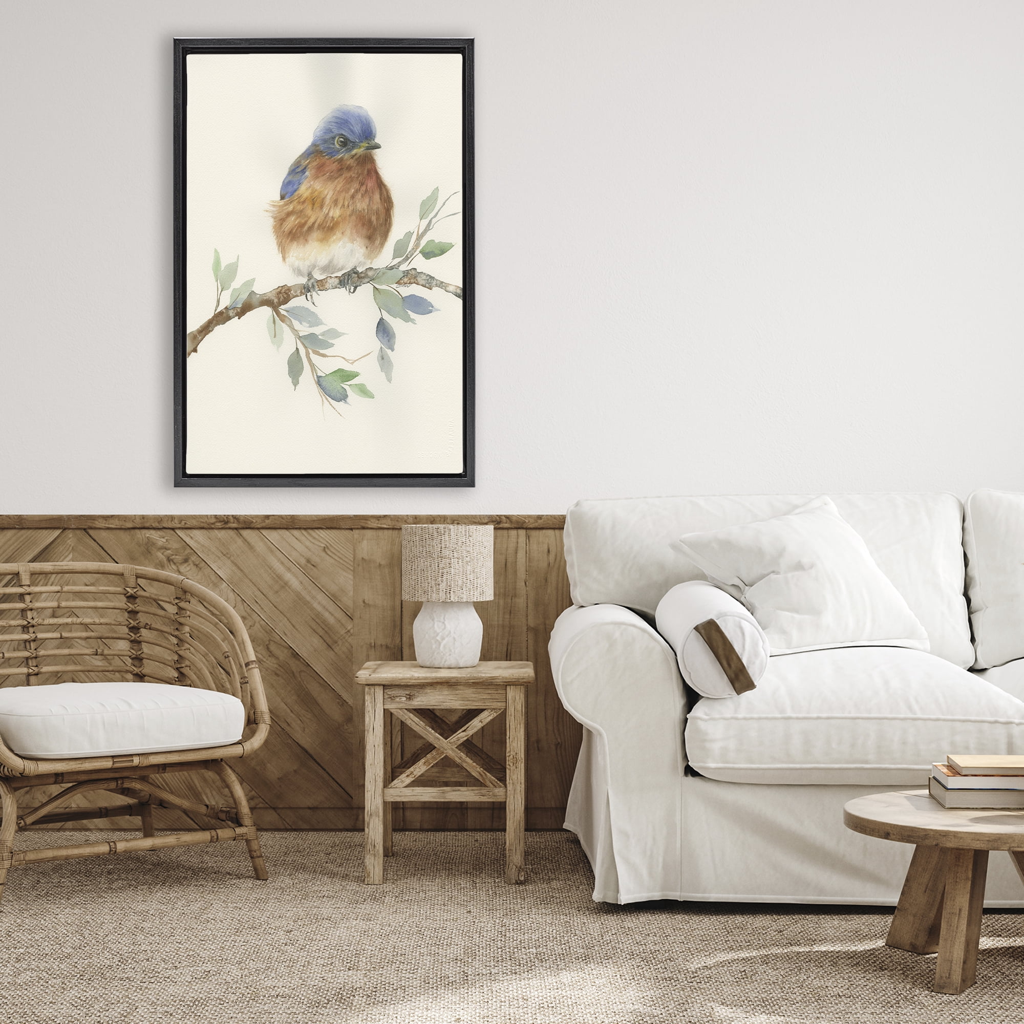Stupell Industries Songbird Perched on Branch Black Framed Floater Canvas Wall Art, design by Cady Driver